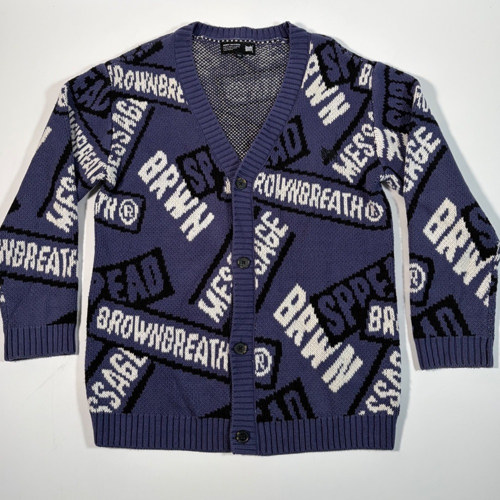 Brownbreath Kids 10 12 Graphic Knit Cardigan Size 150 Blue Korean Streetwear Y2K